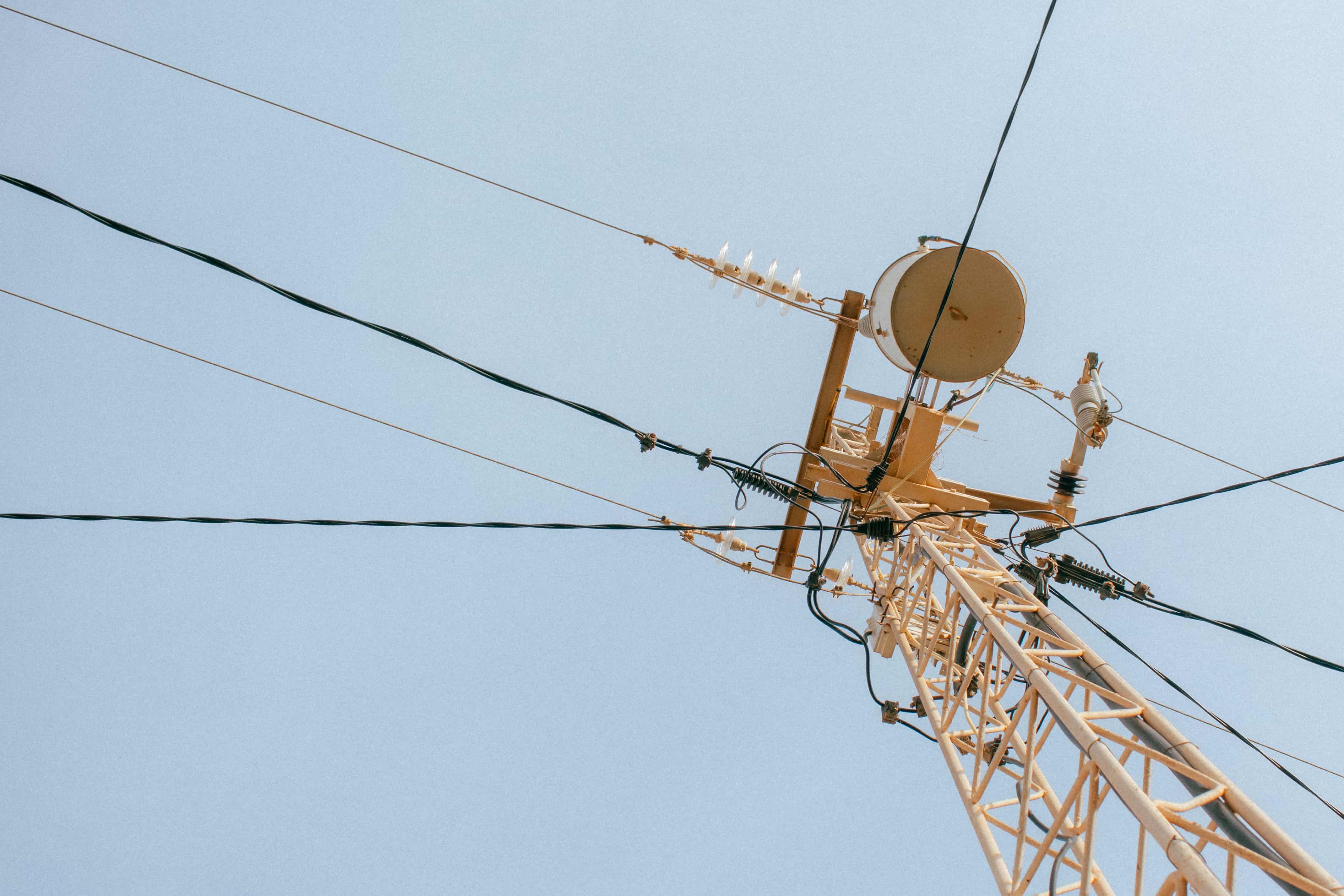 Electric tower facing the sky